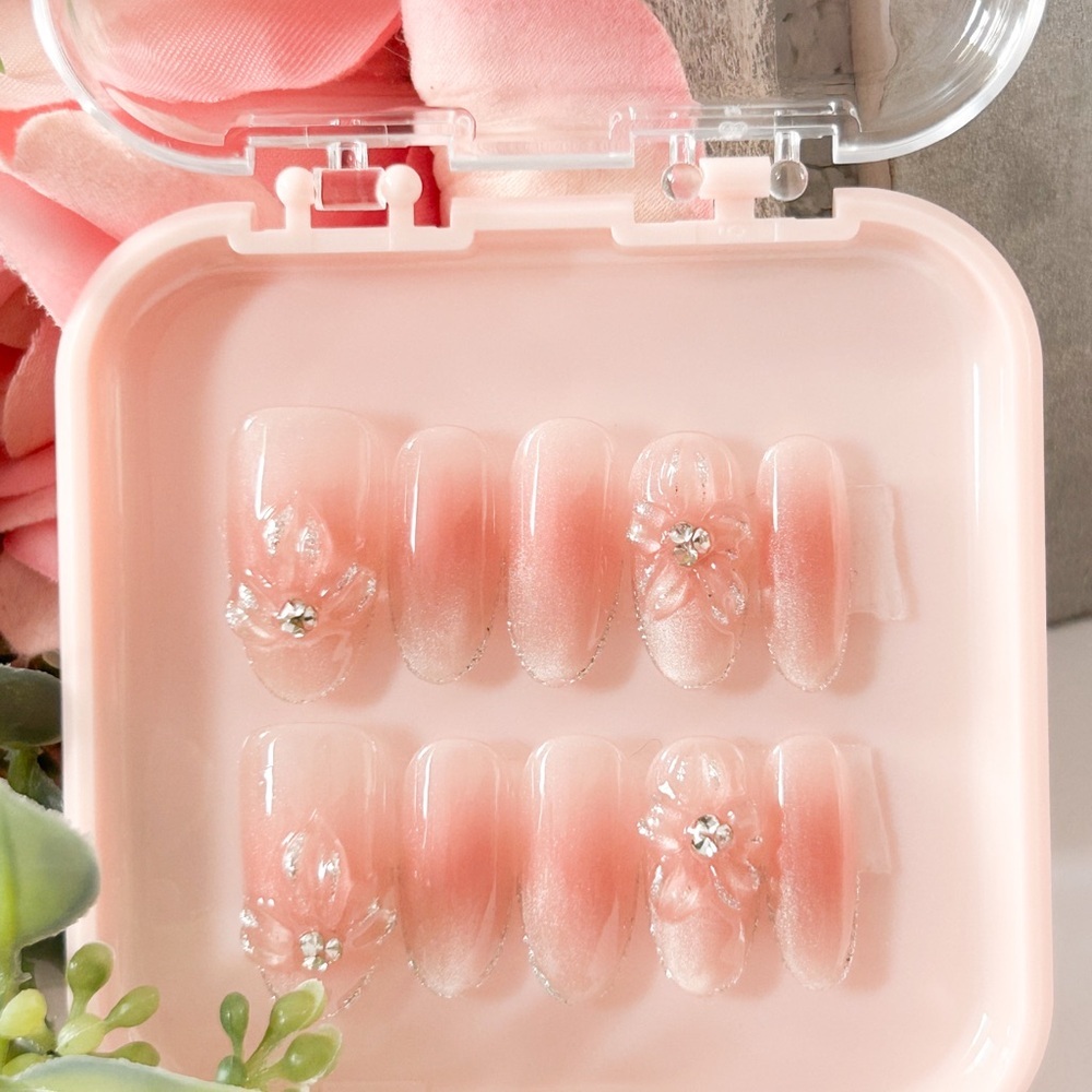 Pink Floral Press-On Nails